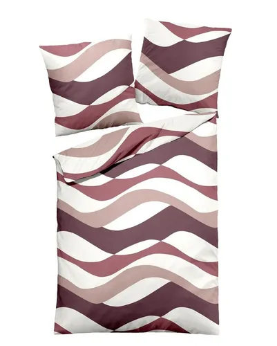 Dormisette Edel Biber Bettwäsche 155x220 Wellen aubergine taupe weiß - Bettwäsche-Set aus hochwertigem Feinbiber, 2-teilig mit kuschelig warmem und hautsympathischem Material. Ideal für kalte Nächte, pflegeleicht und made in Germany.
