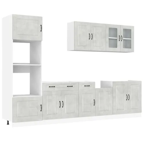 vidaXL 7-TLG. Küchenschrank-Set Kalmar Betongrau - Küchenzeile aus robustem Holzwerkstoff, pflegeleicht und mit viel Stauraum für Geschirr und Küchengeräte, ideal für jede moderne Küche.