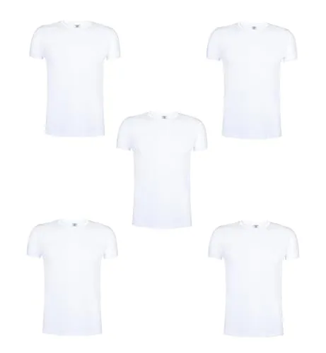 Stück Herren Unisex Kurzarm T-Shirt Rundhals Crew Neck im Set Classic Fit 100% weiche Baumwolle Ring Spun Gesponnen 150g/m2 Qualität, Single Jersey von S bis 3XL (Weiß L 5er Pack) 5