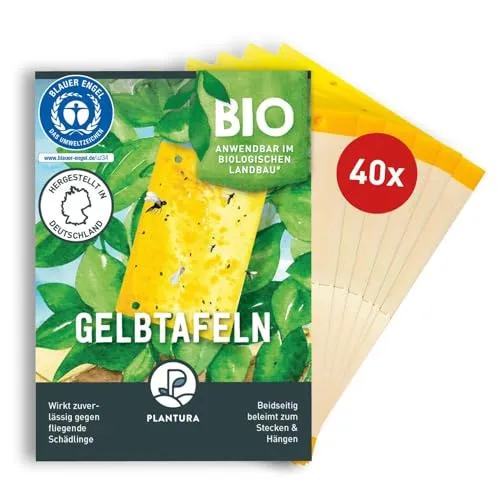 Plantura Gelbtafeln gegen Trauermücken & Fliegende Schädlinge, 40 Stück | Gelbsticker, Leimfallen für Zimmerpflanzen & Gewächshaus, auch gegen Weiße Fliege & Minierfliegen