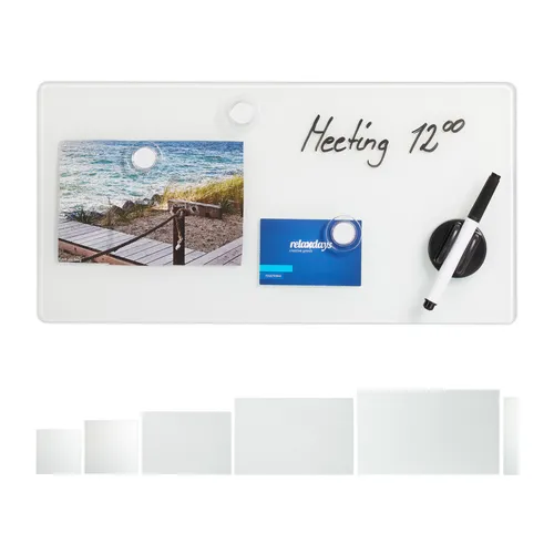 Relaxdays Glas-Magnettafel 20 x 40 cm, weiß