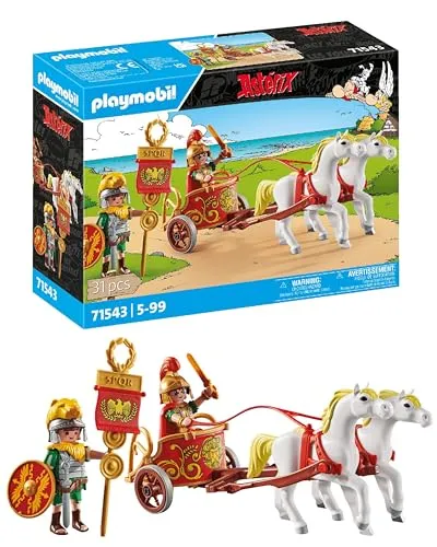 PLAYMOBIL 71543 Asterix: Römischer Streitwagen - Brutus im detailgetreuen Streitwagen, ideal für kreative Rollenspiele und Abenteuer