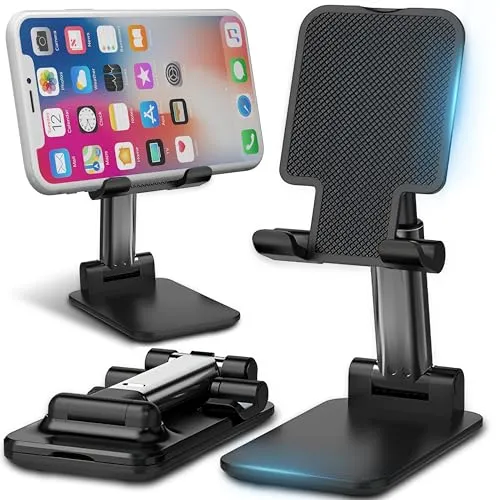 Retoo Handy Ständer, Verstellbar, Smartphone Android Halterung, Handyhalter Faltbar, Multi-Winkel, Foldable, Kompatibel mit Samsung, Huawei, Xiaomi, für Schreibtisch, Anti-Rutsch-Füße, Schwarz