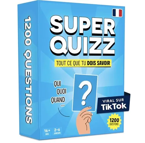 The World Game Super Quizz – Spiele für Erwachsene mit 1200 Fragen – Lustiges Brettspiel mit Quizkarten – Wissensspiel für Familie mit Jugendlichen und Erwachsenen - Französische