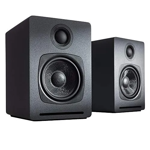 Audioengine A1 Lautsprecher-System | aptX Bluetooth-Stereo-Lautsprecher | Regallautsprecher Paar, Schreibtisch | Kabel & drahtlos | AUX für PC, Plattenspieler, TV, Subwoofer (Grau)