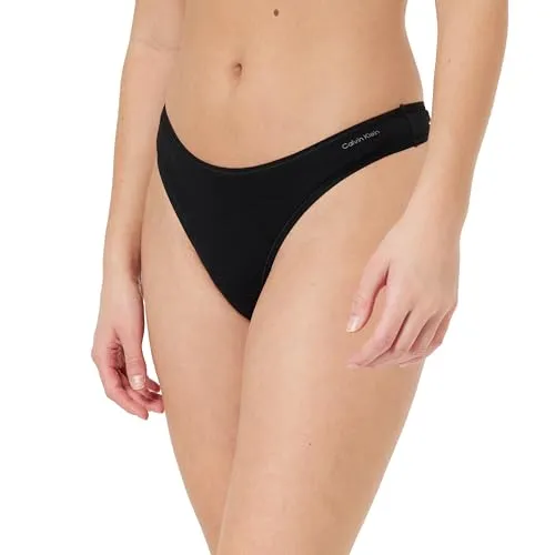 Calvin Klein Damen Strings Ideal Cotton Tangas, Schwarz (Black/Black/Black), L - Funktionsunterwäsche: Bequeme und stylische Strings mit CK-Branding aus 90% Baumwolle für ultimativen Tragekomfort und Alltagstauglichkeit.