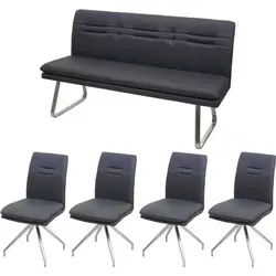 Esszimmer-set Hhg 922, Sitzgruppe Esszimmergruppe Esszimmergarnitur, Stoff/textil Edelstahl Gebürstet Dunkelgrau 160cm