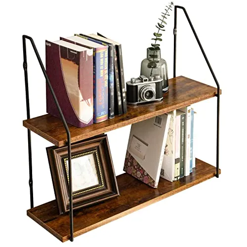 IBUYKE Wandregal, Schweberegal 2 Etagen, Wandboard für Bücher, 60x20.5x53cm, Dekorative Regale, Wandmontage, für Wohnzimmer, Küche, Flur, Schlafzimmer, Badezimmer RF-TM011