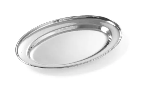 HENDI Serviertablett, Oval, Catering, Sandwichplatte, Tablett Edelstahl, 350x240x(H) 25mm, Edelstahl
