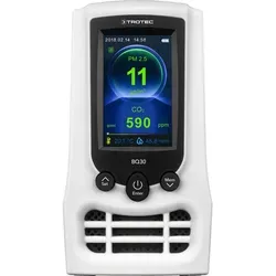 Trotec CO2-Messgerät BQ30, tragbar - Gasmelder zur Messung von CO2, Temperatur, Luftfeuchtigkeit und Feinstaub. Mit großem Farbdisplay und akustischem Alarm, ideal für mobile Anwendungen dank Akku.