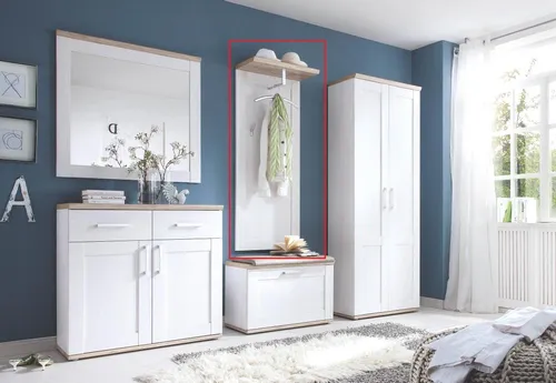 Wandgarderobe ROMANCE - Flurgarderobe im Landhausstil - Wand-, Türgarderoben & Haken mit 2 Haken, 1 Auflageboden und 1 Kleiderstange, ideal für einen modernen Eingangsbereich im Landhausstil.