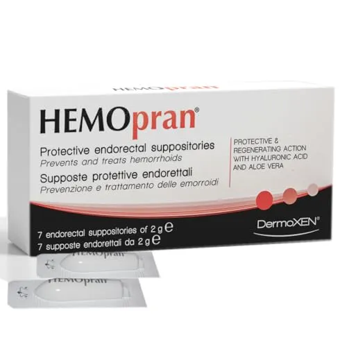 DermoXEN HEMOpran Schutz-Zäpfchen bei Hämorrhoiden | Mit Hyaluronsäure & Aloe-Extrakt | Lindert Juckreiz, Schmerzen & Blutungen | Für Schwangere geeignet | Hämorrhoiden-Zäpfchen | Gegen Analfissuren