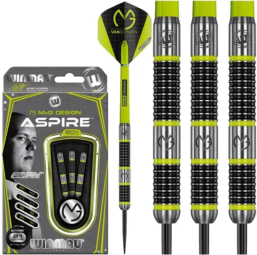 WINMAU Michael Van Gerwen MvG Aspire 21g Profi Wolfram Steeltip Dartpfeile Set - Steel-Dartpfeile Set mit 80% Wolfram für höchste Präzision und herausragendes Design, ideal für moderne Darts Spieler.