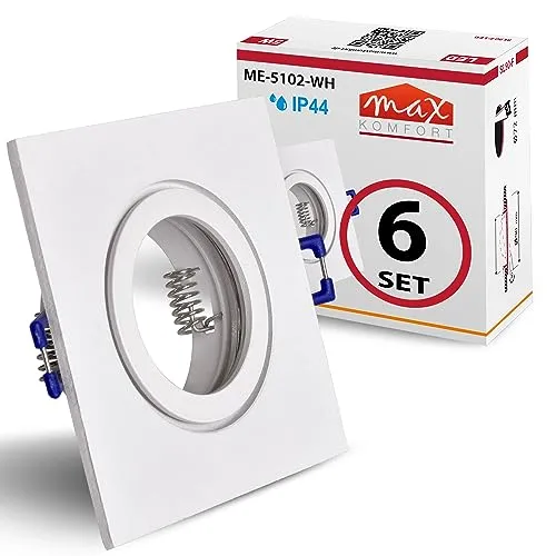6x Einbaustrahler Bad IP44 GU10 eckig weiß - Energiesparlampen, IP44 Schutzklasse für feuchte Räume, langlebige und stilvolle Aluminium- und Glasverarbeitung, einfache Installation.