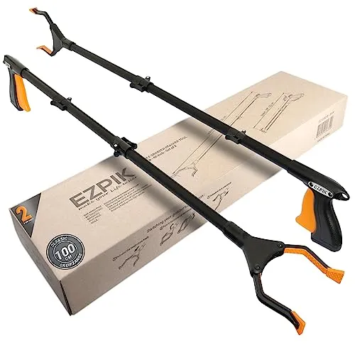 EZPIK 2 x 100 cm Greifer für Senioren mit Magnet-Greifarm, Robuste Greifzangen für Menschen mit Behinderungen, Drehbare Müllgreifer Zange, Gehilfe mit Befestigungsclip, 2er-Pack, Schwarz