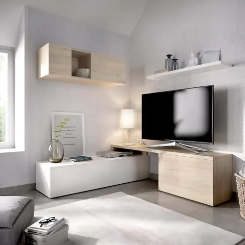 Dmora Wandeinheit Baker - Modulares Eck-Wohnzimmerset - TV-Halterungen - Praktisches und innovatives Design mit klappbarem Wandschrank und Platz für Fernseher bis 65 Zoll, ideal für moderne Wohnräume.