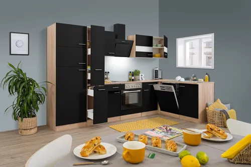 Küche Küchenzeile Eiche Schwarz Merle 310x172 cm