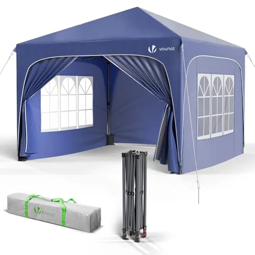 VOUNOT® Pavillon 3x3m mit 4 Seitenteilen - Wasserdichter Faltpavillon mit UV-Schutz, ideal für Outdoor-Events. Schneller Auf- und Abbau dank Pop-Up-Design, inklusive Tragetasche für einfachen Transport.
