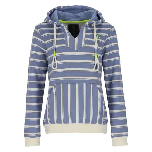 Leitfeuer Damen Sweathoody mit Streifen-Muster - Gestreifter Kapuzenpullover mit Kängurutasche in Hellblau Größe M