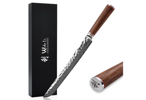 Wakoli Fleischmesser Nussbaum Damast Tranchiermesser Kochmesser Küchenmesser 27,5 cm Klinge, aus 67 Lagen Damaststahl, VG10 Kern