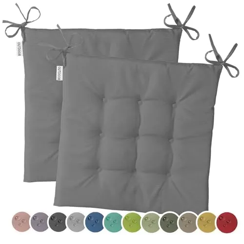 heimtexland 2er Pack Outdoor Stuhlkissen Sitzkissen wasserabweisend wetterfest Gartenkissen 40x40 gesteppt Gartenstuhl Gartenbank Polster Kissen UV-beständig Typ551 Anthrazit