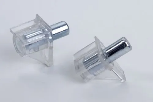 Stück Bodenträger Regalbodenträger Winkelbodenträger mit Stahlstift, Kunststoff/Metall, transparent/vernickelt Durchmesser 5mm 8