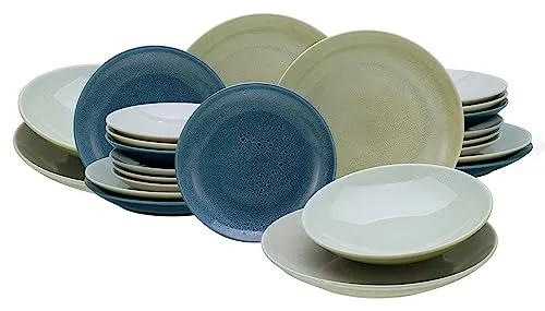 CreaTable 19787 Reactive Nordic Tellerset 24-tlg - Essservices: 24-tlg. Set aus einzigartigem Steinzeug mit nostalgischer Glasur in skandinavischen Farben. Spülmaschinen- und mikrowellengeeignet, ideal für stilvolle Tischdekoration.