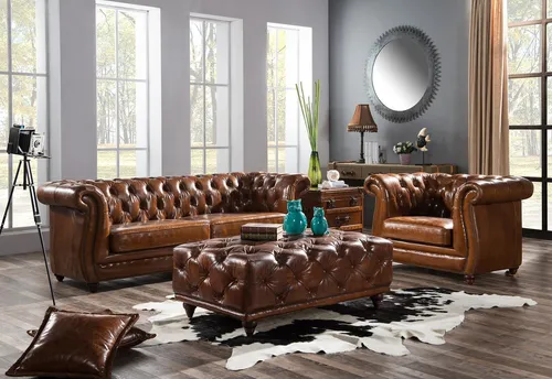 Design Clubsofa 3-Sitzer Vintage Leder - Elegantes 3-Sitzer Sofa aus hochwertigem Vintage-Leder. Ideal für das Wohnzimmer, bietet es hohen Sitzkomfort und verleiht Ihrem Raum einen stilvollen Look. Maße: 230cm x 93cm x 81cm.