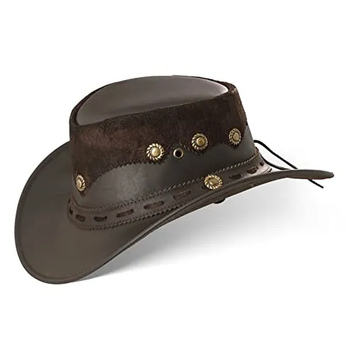 Black Forest Fox Country Luxus Western Cowboy Hut Reiten Leder Sonnenhut (M, Brown)