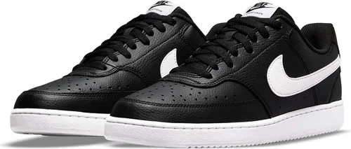 Nike Herren Court Vision Low - Retro Basketball Sneaker in Black/White, 44.5 EU - Herren-Sneaker im Retro-Basketball-Stil, kombiniert Leder und Kunstleder für hohe Haltbarkeit und Traktion - ideal für Alltag und Sport.