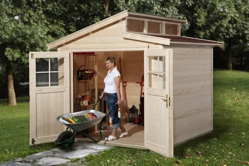Weka Holz-Gartenhaus 226 Gr. 2 Natur 5,6 m² - Holz-Gartenhaus mit modernem Design und robuster Konstruktion, ideal für die Aufbewahrung von Gartenutensilien. Einfacher Zugang durch breiten Eingang und unkomplizierte Montage dank Steck-Schraubsystem.