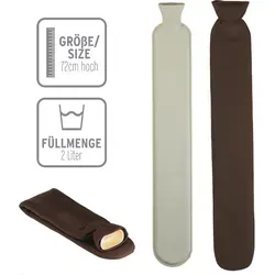 XL Schlauch Wärmflasche 2 Liter mit Braunem Bezug