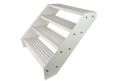 Kaminbau Mierzwa Außentreppe Premium Treppe Komplett Weiß Höhe Verstellbar, für Geschosshöhen bis 76 cm, Stufen Gitterroststufen nach DIN 24531, (Höhe 76 cm, Breite wählbar aus 60, 80, 100, 120, 140 cm), Gartentreppe Stahltreppe Wetterfest Rostfrei Feuer-Verzinkt Rutschfest