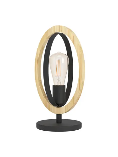 EGLO Tischlampe Basildon - Vintage Industrial Nachttischlampe - Tischlampe im Vintage-Design aus Holz und Stahl, ideal für Wohnzimmer und Schlafzimmer. Praktischer Schalter am Kabel für einfachen Betrieb.