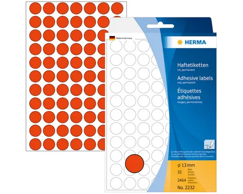 HERMA Etiketten Vielzweck-Etiketten 13mm rot VE=2464 Stück