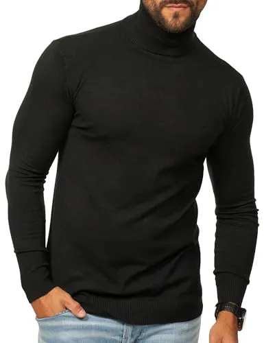 behype. Herren Rollkragenpullover als Strickpullover in Feinstrick - Langarmshirt Pulli Slim-Fit - Winterpullover Rollkragenshirt - Casual & Business Rolli DC_2800-Schwarz-L
