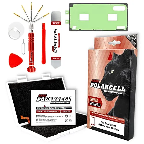 PolarCell Akku für Samsung Galaxy Note 10 Plus SM-N970F / Note 10+ 5G | ersetz Original-Akku EB-BN972ABU | mit Werkzeug & Rahmenkleber im Profi-Set | 4500mAh Ersatz-Batterie | A+ Qualitätszellen