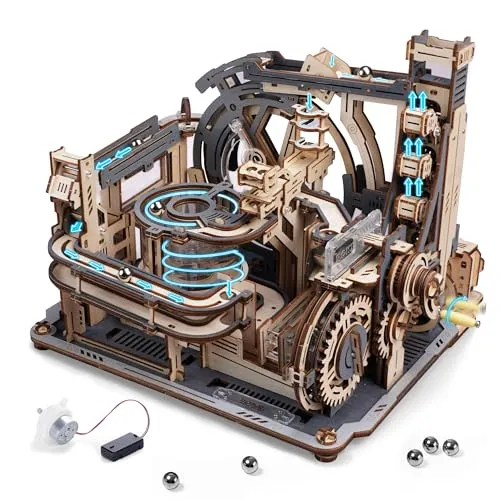 ROKR 3D Puzzle Elektrische Kugelbahn Marble Spaceport - Erlebe die Faszination des Modellbaus mit der elektrischen Kugelbahn von ROKR! Mit 70 U/min Elektromotor und präzise lasergeschnittenen Holzteilen ist dieses 3D Puzzle ideal für kreative Stunden mit der Familie.