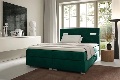 Boxspringbett CAPRICE 200x220cm in Grün mit Ambiente-LED in grün von Fun Möbel