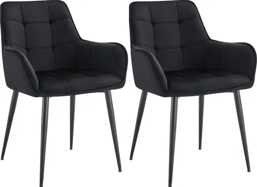 Deluke Esszimmerstuhl, Schwarz, Samt, 2er Set, 58x86x62 cm