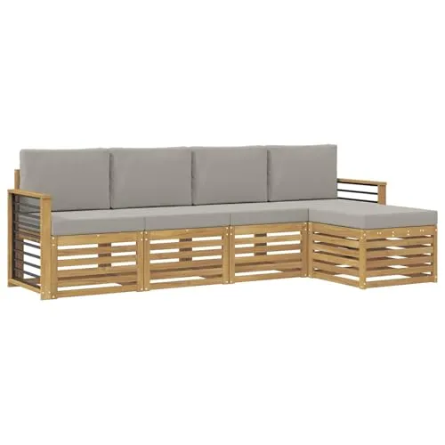 vidaXL Outdoor-Sofagarnitur 5 Teile Weiß und Hellgrau - Verwandle deinen Außenbereich mit dieser stilvollen Sofagarnitur in eine entspannende Lounge-Oase. Robustes Akazienholz sorgt für Langlebigkeit und die modulare Bauweise ermöglicht individuelle Sitzarrangements.
