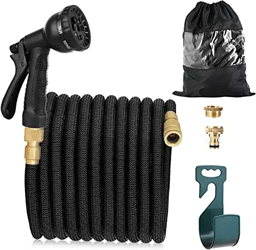 Flexibler Gartenschlauch 30m mit 8 Funktion Garten Handbrause Gartenschlauch Flexibel 3/4 Zoll & 1/2 Zoll mit Schlauchhaken Aufbewahrungstasche Wasserschlauch für Garten, Haustier, Autowäsche Schwarz