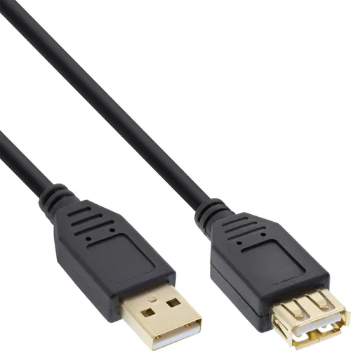 InLine USB 2.0 Verlängerung, ST / BU, Typ A, schwarz, Kontakte gold, 2m, 2 m, USB A, USB A, Stecker/Buchse, 0,48 Gbit/s, Schwarz