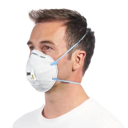 3M Maske 8822 für Hand- und Maschinenschleifen, FFP2 mit Ventil, 10 Stück - Gewölbte Staubschutzmasken mit anwendungsfreundlichem Design für optimalen Schutz und Komfort beim Schleifen.