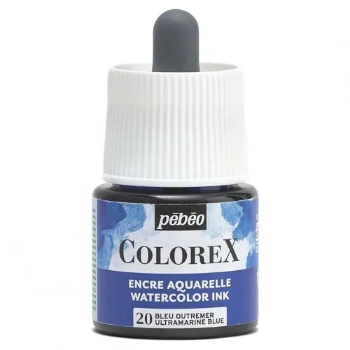 Pébéo - Colorex Tinte 45 ML Ultramarinblau - Colorex Aquarell Tinte Pébéo - Ultramarinblau Tinte mit samtigem Finish - Zeichentusche Multi-Tool Alle Medien - 45 ML - Ultramarinblau