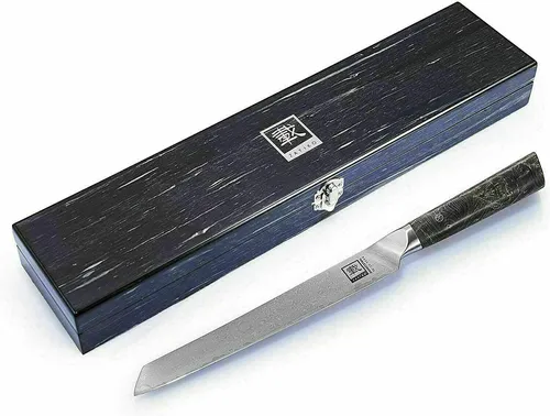 Zayiko #Shoto 20cm Profi Fleischmesser - Hochwertiges Damastmesser mit 20 cm Klinge, ideal für präzises Schneiden von Fleisch, Gemüse und mehr. Ergonomischer Ahorngriff sorgt für optimalen Komfort in der Küche.