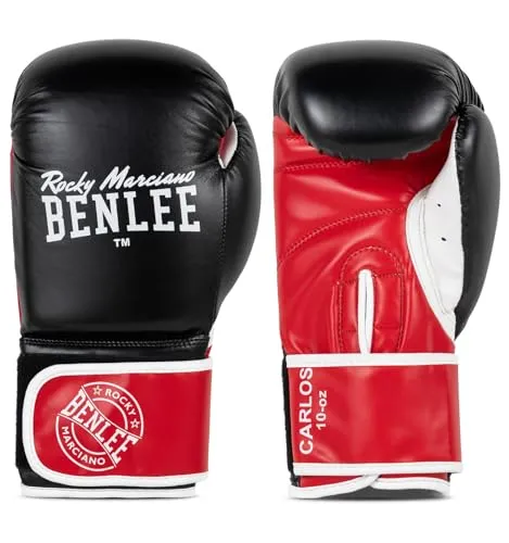 Benlee Boxhandschuhe Carlos Black/Red/White 10 oz - Boxhandschuhe aus Kunstleder mit dicker Schaumfüllung für optimalen Schutz und Komfort, ideal für Training und Wettkampf.