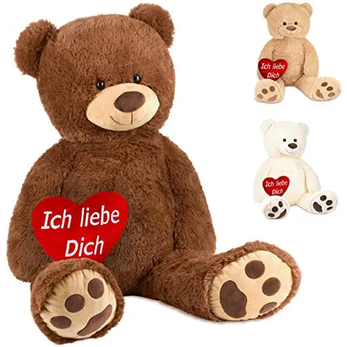 BRUBAKER XXL Teddybär 100 cm Braun mit Herz - Stofftier & Teddybär, 100 cm großer Teddybär mit einem liebevollen 'Ich liebe dich' Herz, perfekt zum Kuscheln und Verschenken für besondere Anlässe.
