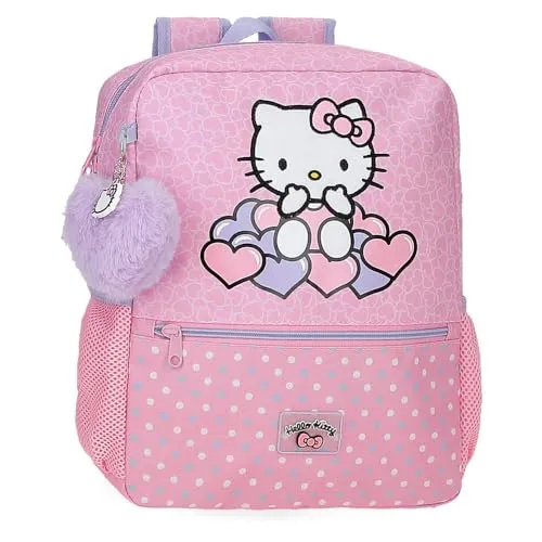 Hello Kitty Hearts & Dots Schulrucksack - Schulranzen aus strapazierfähigem Polyester mit ergonomischen Schultergurten. Ideal für Schule und Freizeit, bietet viel Platz und einfachen Zugriff auf Zubehör.