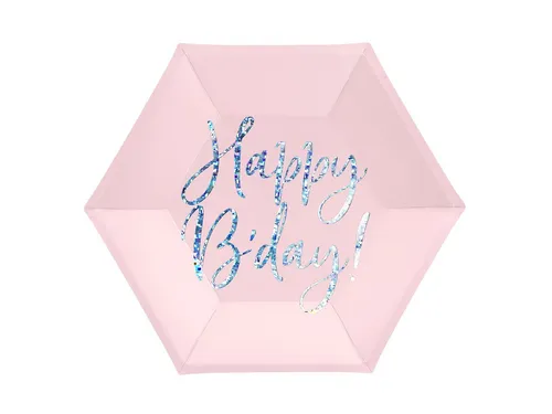 partydeco Pappteller, Pappteller Happy B'day! 20cm rosa 6er Set